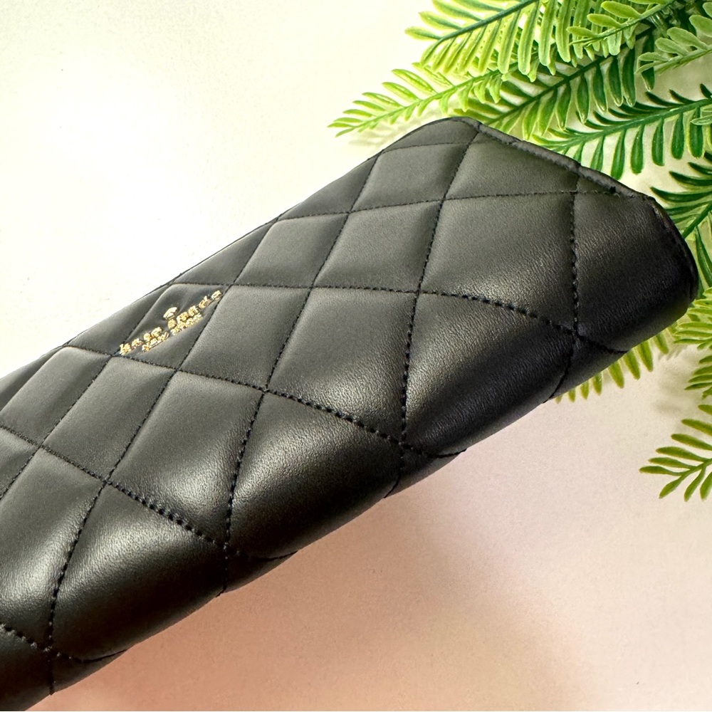 Kate Spade Quilted Black Leather Zip Around Wallet NWT - Picture 14 of 16